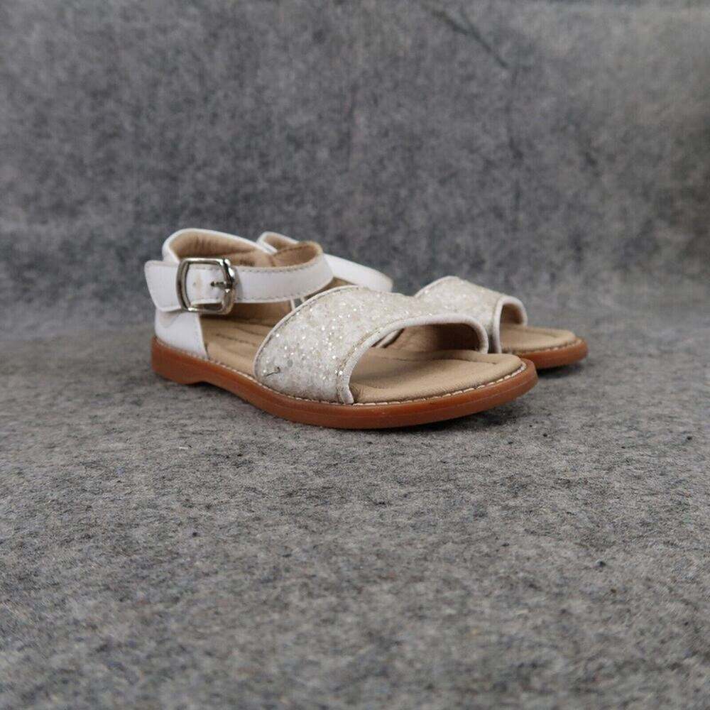 Kiderence Shoes Girls 8 Sandal Flat Casual Faux Buckle Toddler Kid White Glitter
